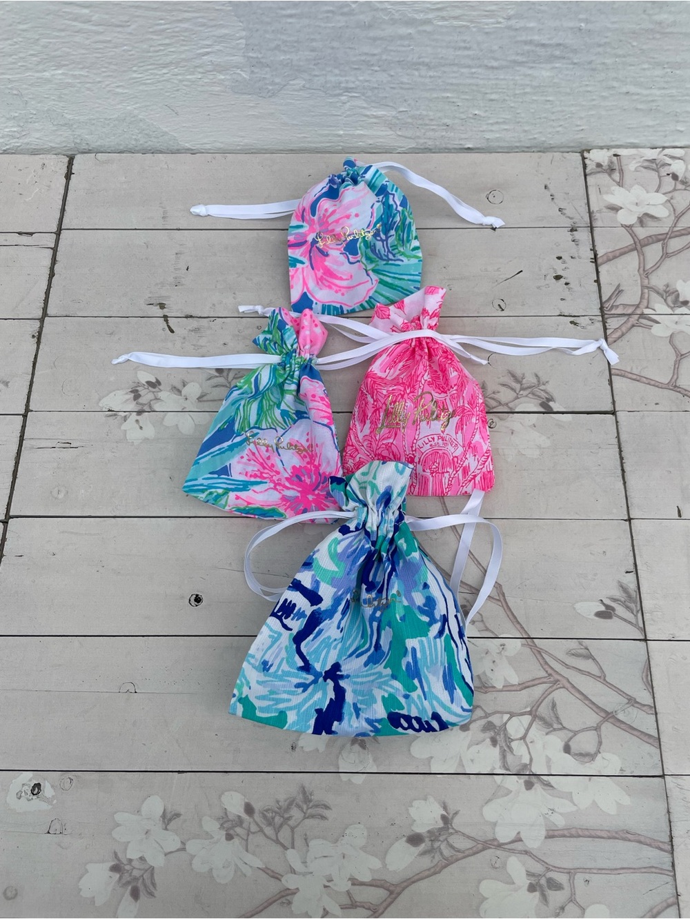 Lilly Pulitzer Floral Drawstring Pouches - Pink & Blue Mix